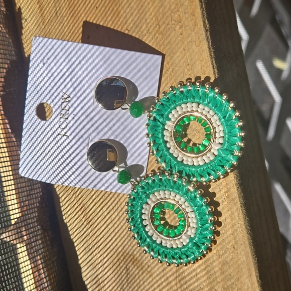 J.Crew Factory Beaded Circle Statement Earrings"GreenPicnic" Goldplated NWT(new) - Picture 4 of 5